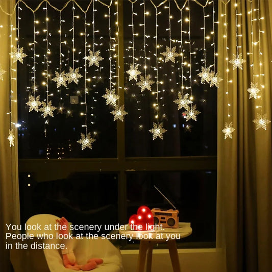 3.2M Christmas Snowflakes LED String Lights Flashing Fairy Curtain