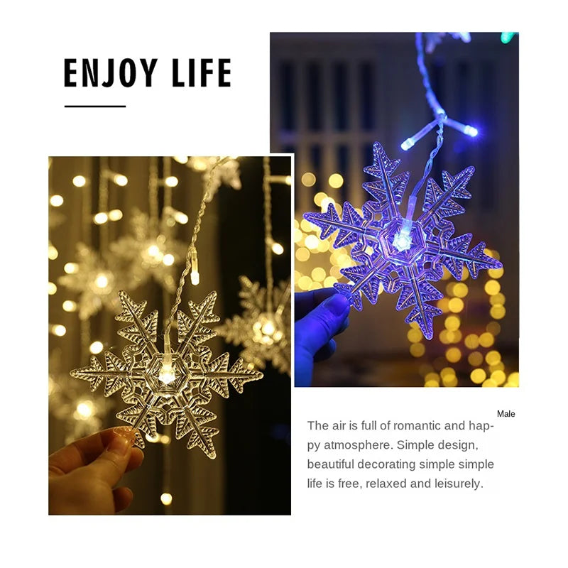 3.2M Christmas Snowflakes LED String Lights Flashing Fairy Curtain