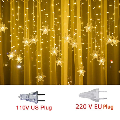 3.2M Christmas Snowflakes LED String Lights Flashing Fairy Curtain